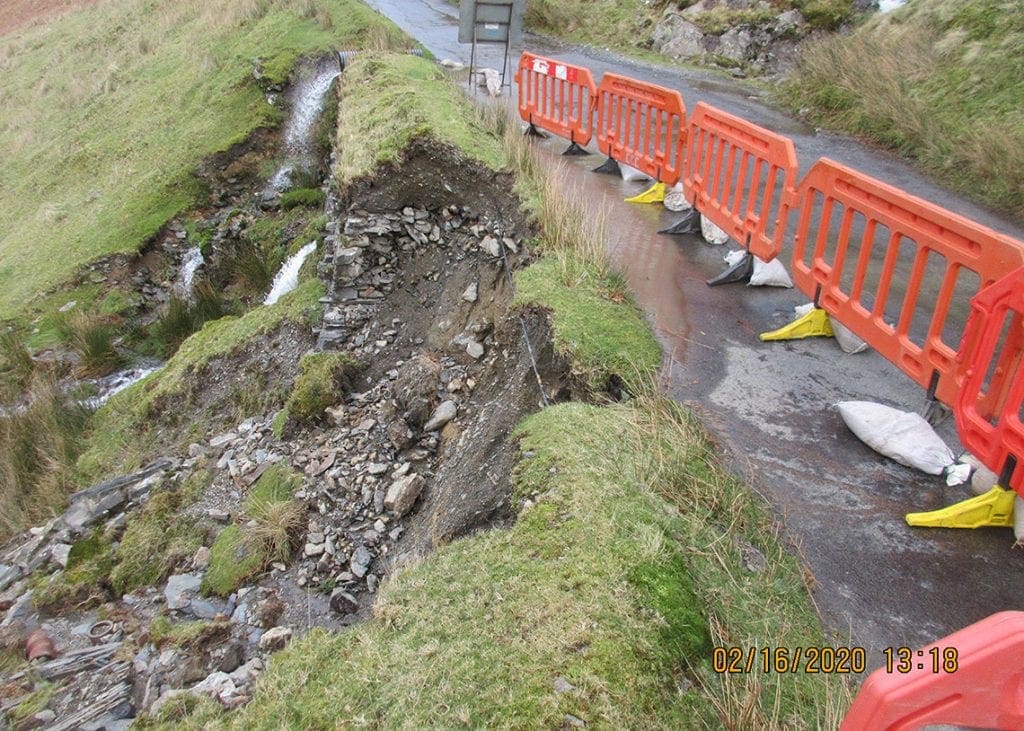 The extent of the damage caused to Borrowdale Road