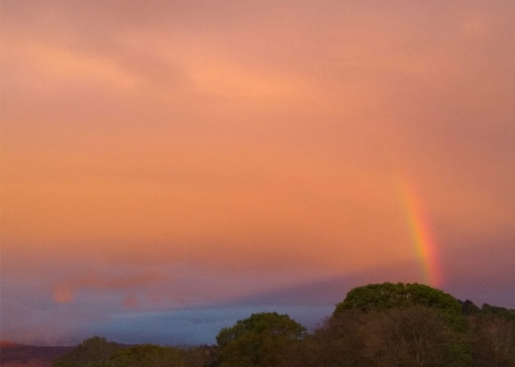 The amazing colours in the sky over Keswick and a fragment of rainbow captured by Sue Grant