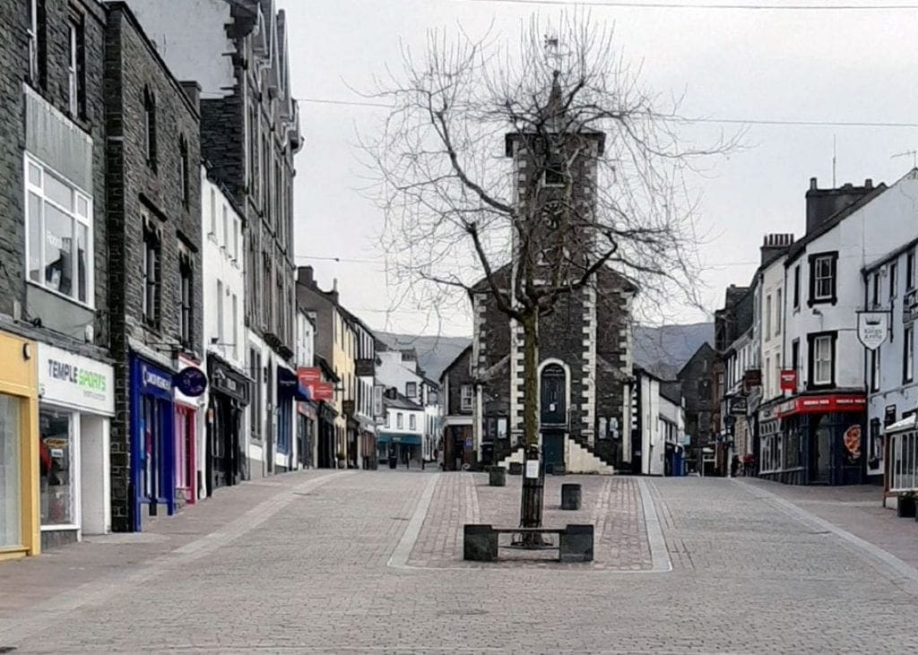 A deserted Keswick town centre during the coronavirus lockdown