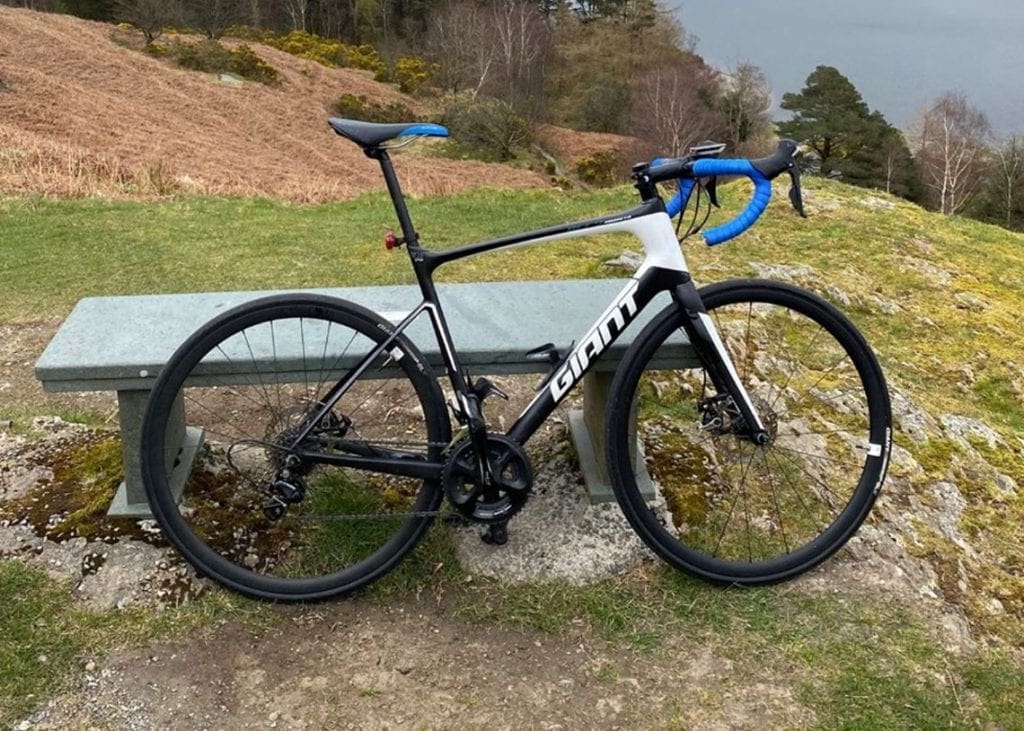 Black and white Giant Defy bike stolen in Keswick on 30th April 2020.