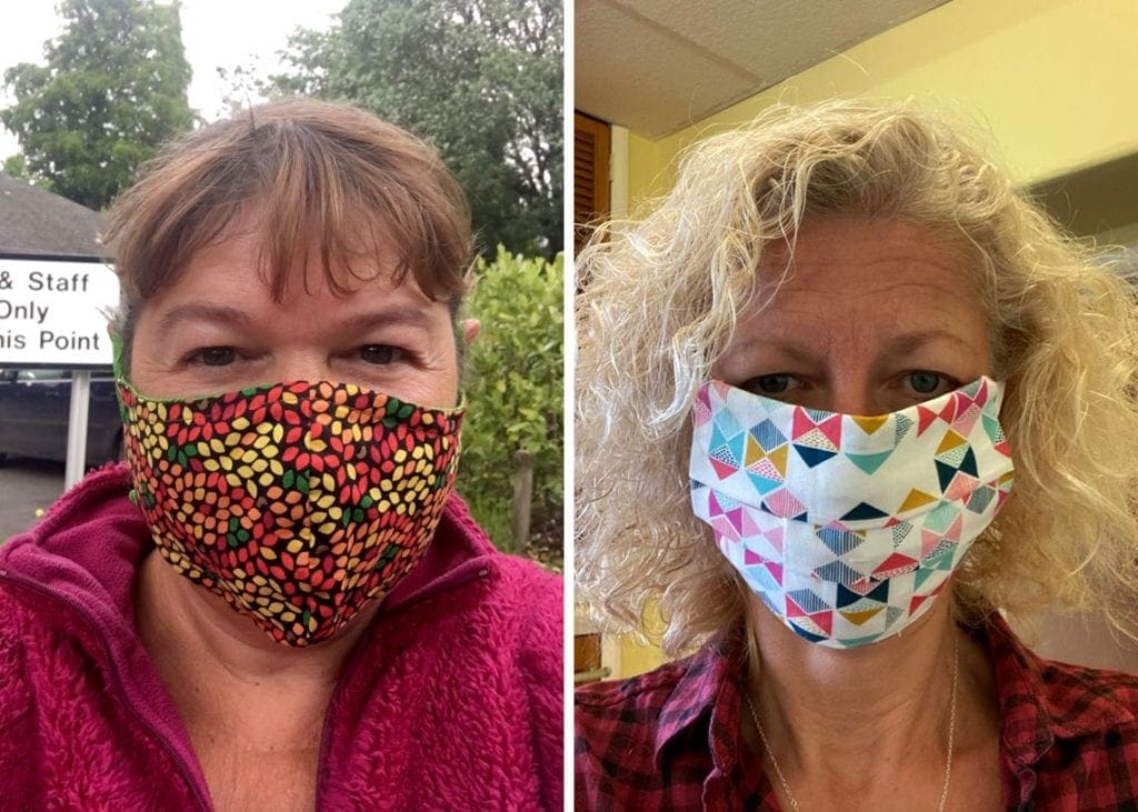 Pictured are Tina Appleby (left) and Pearl Pinnick (right) sporting their bespoke face coverings