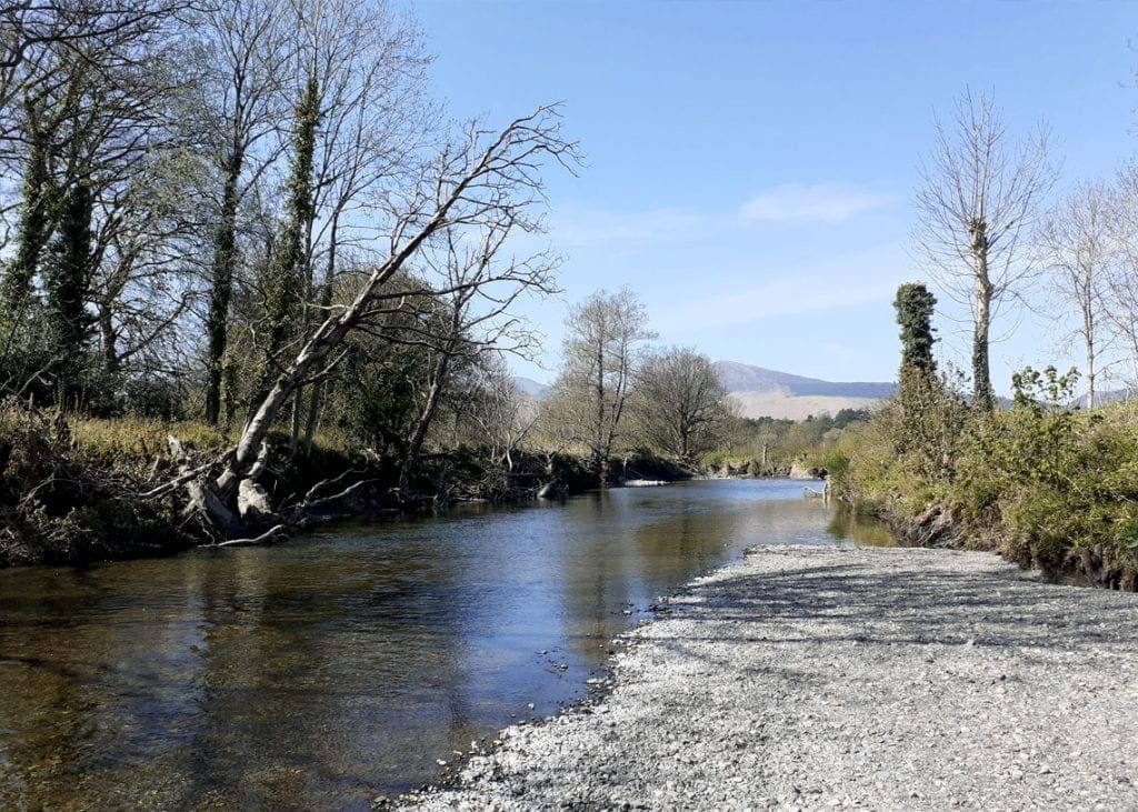 The low water level of the River Greta in Keswick
