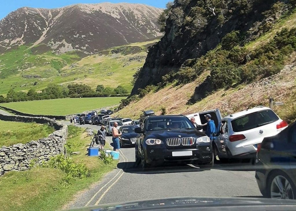 Cars were parked along narrow lanes across the Lake District over the weekend.