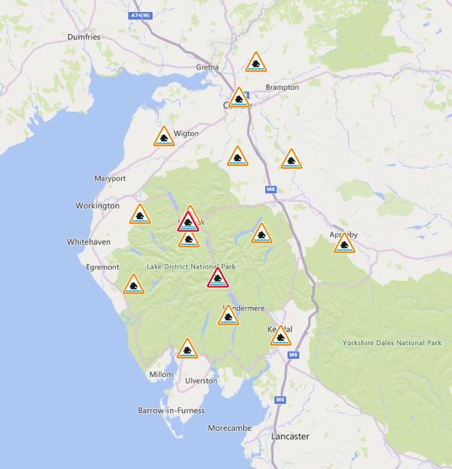 Flood warnings and alerts in Cumbria