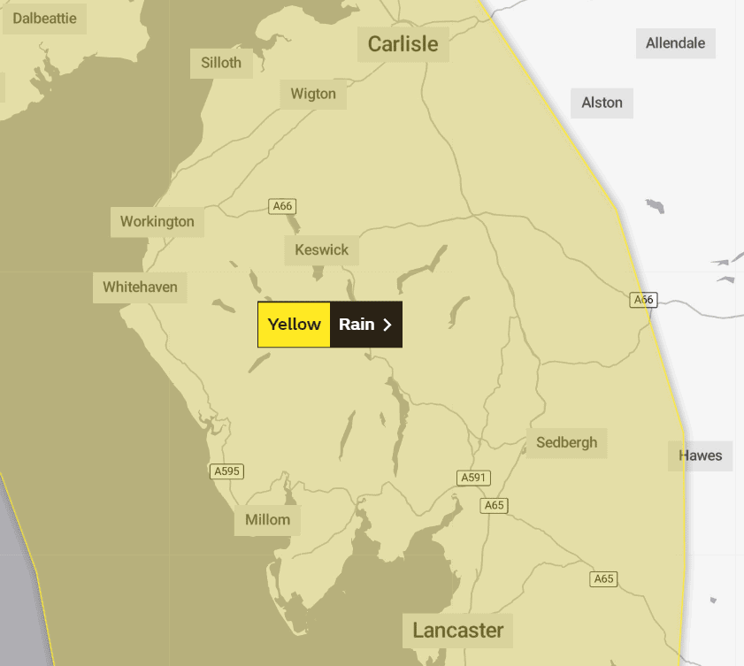 Met Office weather warning for rain