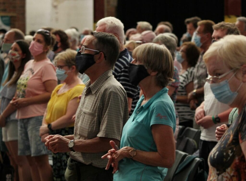 A group of worshippers shown at the Keswick Convention