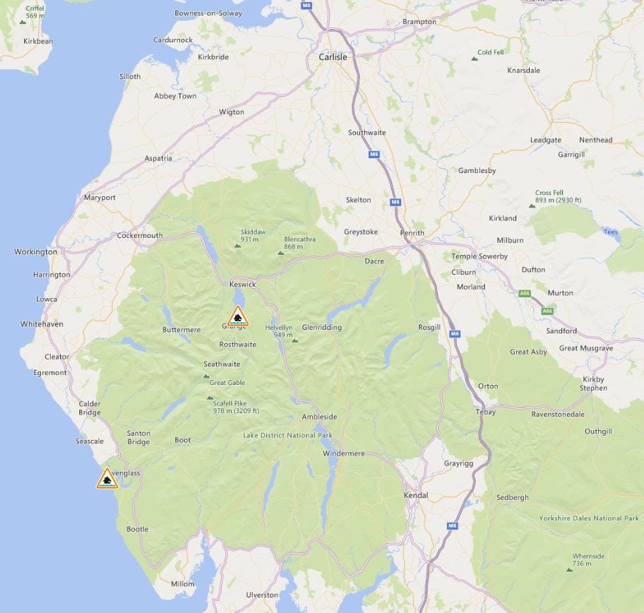 Two flood alerts are in force in Cumbria following Storm Barra. 