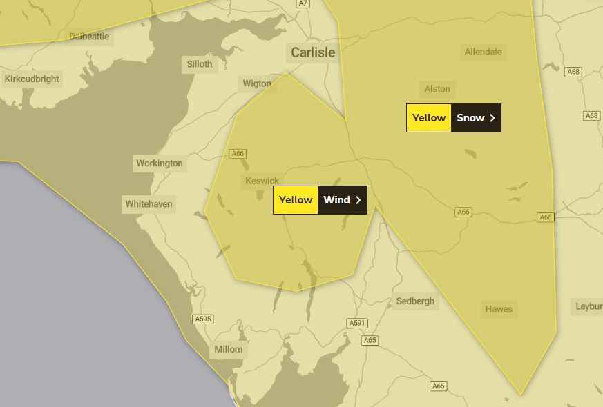 Updated weather warnings for Cumbria from Met Office The Keswick Reminder